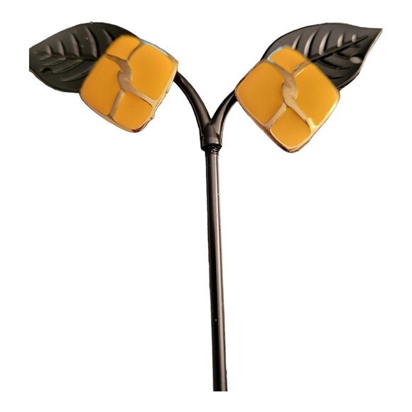 Yellow Enamel Diamond Shaped Pierced Earrings - Picture 1 of 3